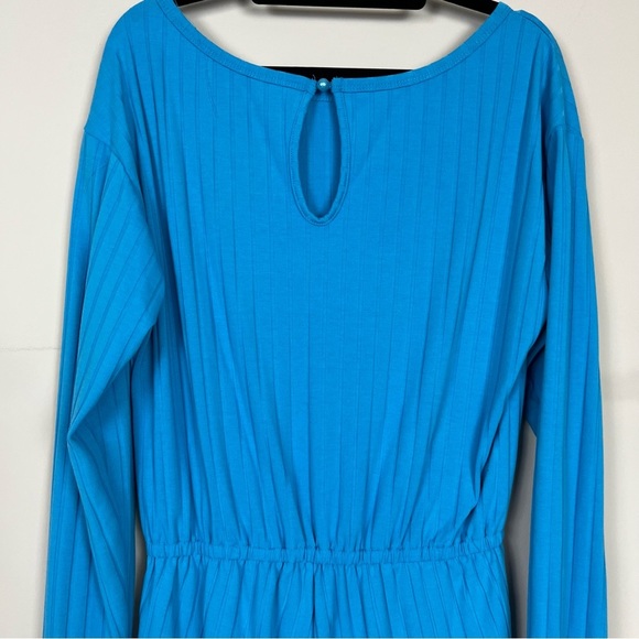 RIBBED LONG SLEEVE ROMPER MEDIUM IN BLUE DRAWSTRING WAIST KEYHOLE BACK M7J753 - Picture 10 of 16